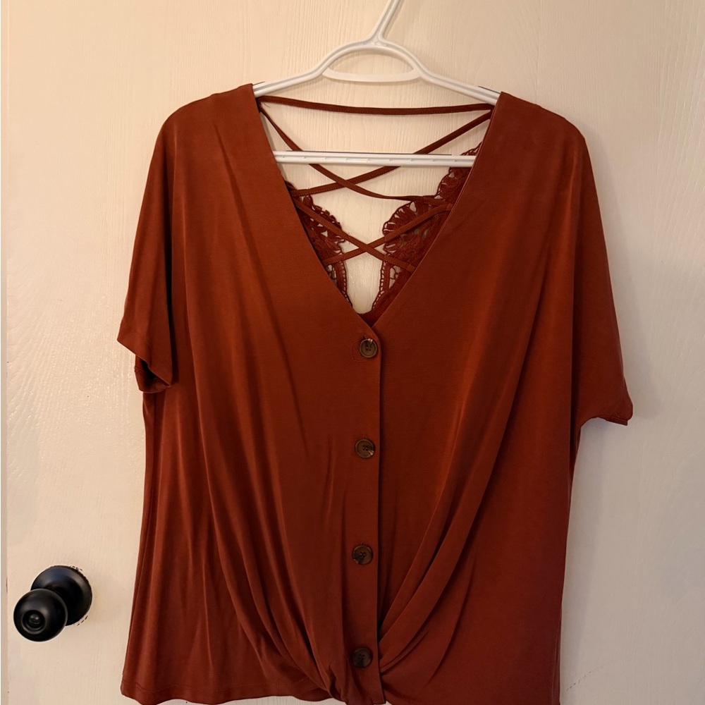 Daytrip Rust Button-Front Blouse